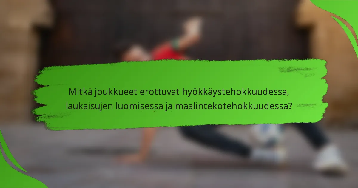Mitkä joukkueet erottuvat hyökkäystehokkuudessa, laukaisujen luomisessa ja maalintekotehokkuudessa?